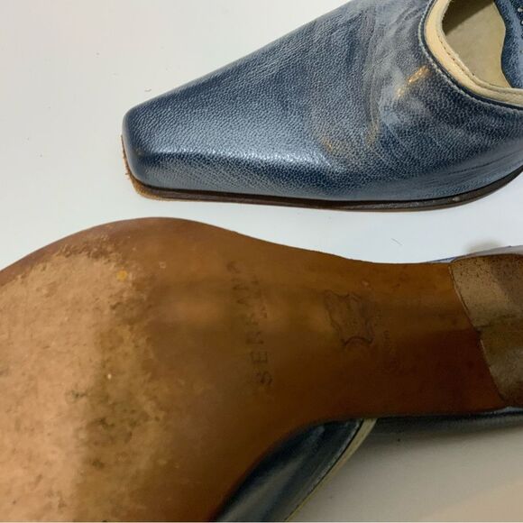 Serrano Mules sandals blue leather heels size 25 Mex us 8.5 - Picture 8 of 11
